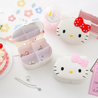 現貨‼️hellokitty鏡子收納盒 kitty貓鏡子首飾盒 卡通首飾盒收納盒帶化妝鏡 生日禮物 珠寶收納盒 髮飾收納
