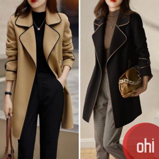 【ohi】時尚寬鬆廓型毛呢大衣 中長款 手工系帶 長袖外套 外套女 秋冬百搭外套 女生外套 女裝 GCS557