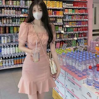 荷葉邊連身裙 純慾風 紫色洋裝 粉色連身裙 法式洋裝 紫色連衣裙 女 氣質 顯白 顯瘦 高階感 裙子 超僊溫柔 夏季洋裝