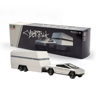 【六四分之一】拓意｜TESLA Cybertruck｜特斯拉電動皮卡 露營車拖車組｜1/64合金模型車