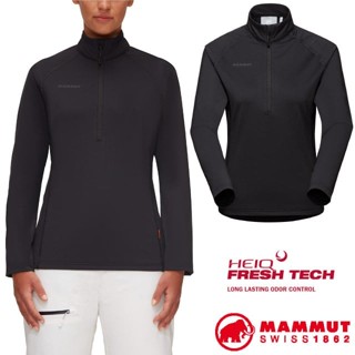 【MAMMUT 長毛象】送》女 除臭透氣快乾 半開襟長袖排汗衣 Snow ML 登山長袖T恤 02410