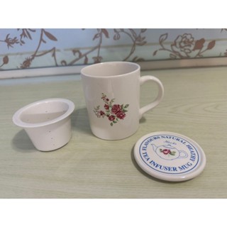 【二手】英國茶館 London Tea House 有蓋+濾茶器 陶瓷玫瑰馬克杯