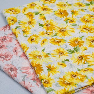 日本製柔美向日葵印花薄棉布【適用於裝飾、手作、抱枕、服裝、包袋等用途】