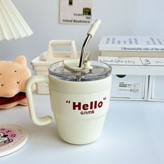 kiki｜喝水杯ins風玻璃杯 上班辦公學生杯子吸管大容量帶把手 高顏值