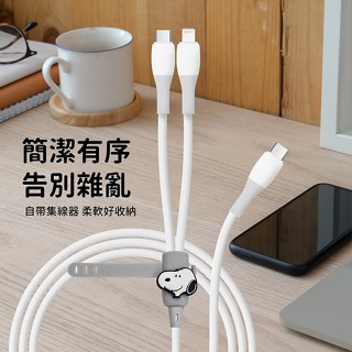 史努比 100W PD快充 二合一充電線(附造型束線帶) SNOOPY 快充線 雙用線 TypeC線 蘋果線