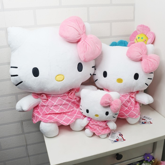 KT格子花結款娃娃 正版 kitty娃娃 kitty玩偶 kitty絨毛娃娃 三麗鷗娃娃 凱蒂貓 hello kitty