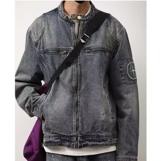 美式復古做舊水洗寬松牛仔外套男高街vibe風拉鏈潮牌休閑情侶夾克 修身韓版 修身外套 男生外套 風衣外套 休閒外套 夾克
