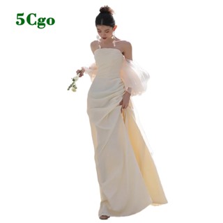 5Cgo.【鴿樓】香檳色酒紅色抹胸輕婚紗全新氣質緞面迎賓紗魚尾顯瘦禮服裙大氣露背洋裝t710586665880