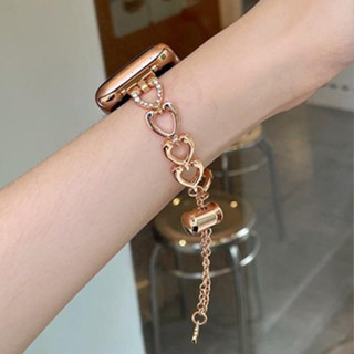 新款輕奢心形錶帶 適用apple watch s9 8 7 SE 蘋果通用替換帶 金屬 手鐲 Ultra 簡約時尚
