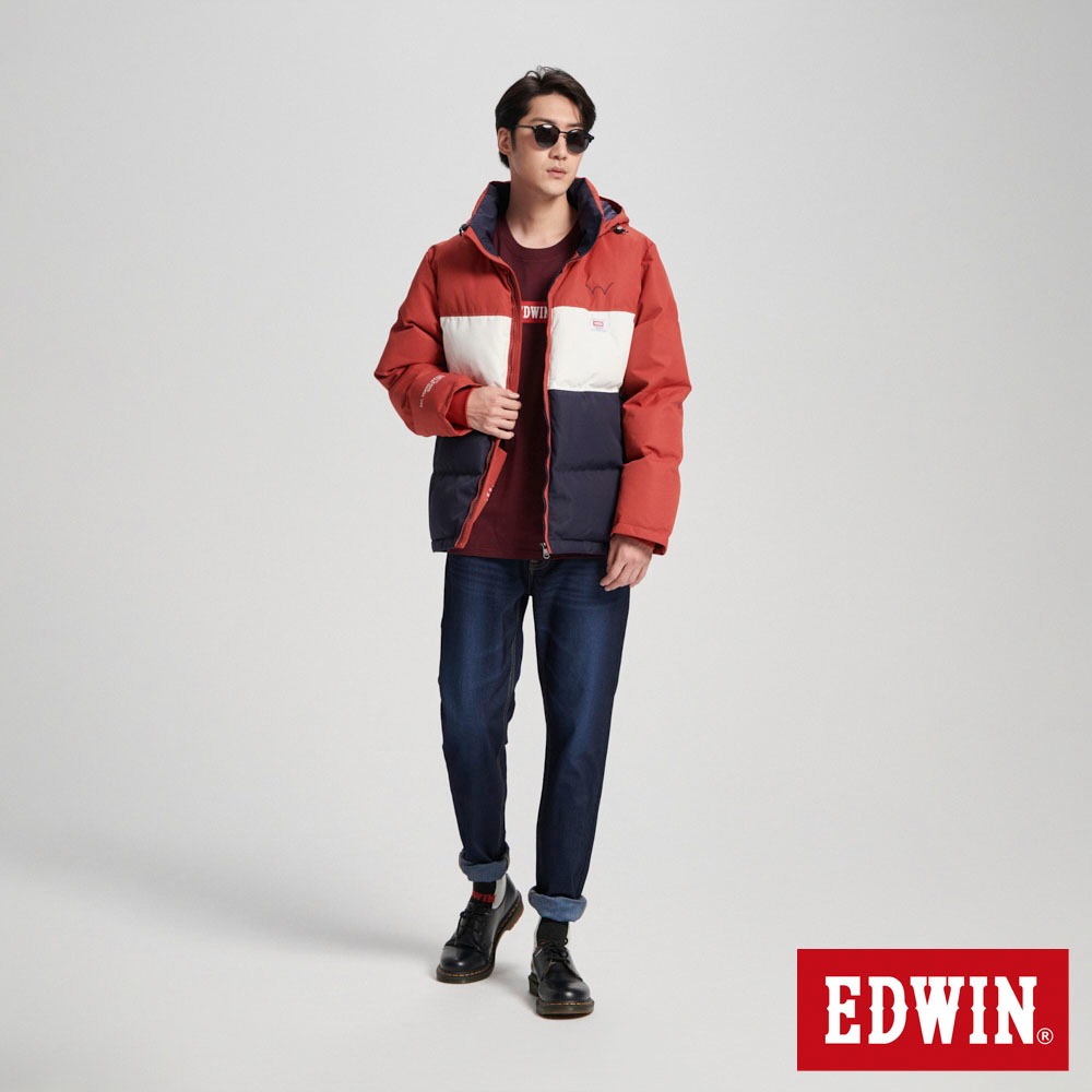 EDWIN 男款 三拼色防寒連帽外套(紅色)
