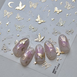 tomoni金屬蝴蝶美甲貼紙 燙金星月美甲背膠貼紙 美甲飾品 美甲diy 背膠指甲貼 4289