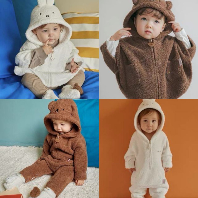 🔸台灣現貨快速出貨🔸日本🇯🇵GP米菲兔聯名Miffy半邊絨兒童斗篷披肩 連體爬服熊熊造型服 兔子服A0171