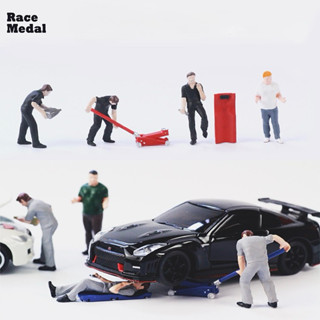 【六四分之一】Race Medal｜汽車維修技師套裝｜維修/修車人員 含引擎 手推車｜1/64模型車場景人偶