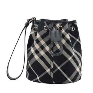 BURBERRY 新款經典格紋抽繩束口手拿包(黑色/白布色)｜100%原廠真品｜JS Maxx官方旗艦館