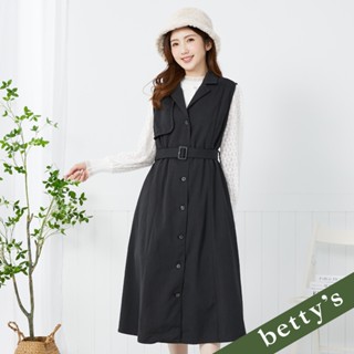 betty’s貝蒂思(35)翻領腰帶單排釦無袖洋裝(黑色)