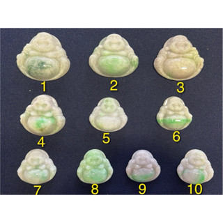 天然翡翠手工雕刻白底青飄花紫羅蘭彌勒佛