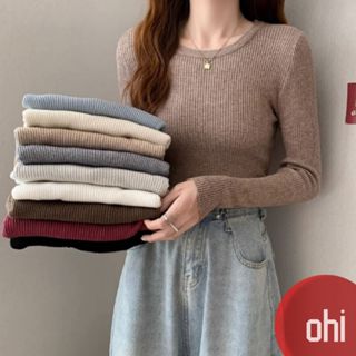 【ohi】圓領修身緊身長袖打底針織衫上衣 洋氣內搭毛衣 秋冬針織上衣 打底衫 女裝 包芯紗 GWU2435