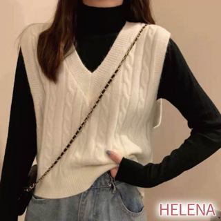 【Helena】針織V領背心 馬甲 毛衣背心 短版上衣 韓版麻花素色寬鬆顯瘦百搭針織衫 女裝 上衣女【A2194】