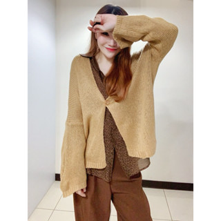 『NiuShop服飾』快速出貨♥ 𝒩𝑒𝓌韓版雜誌設計款大V領修身針織一釦罩衫衣/外套㊝—現貨卡其色