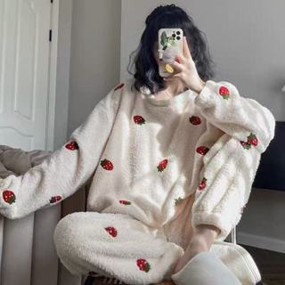 Lam 睡衣 居家服 韓國ins 珊瑚絨睡衣女 套頭睡衣 保暖 可愛 冬季睡衣 加絨加厚 學生睡衣 法蘭絨睡衣 睡衣套裝