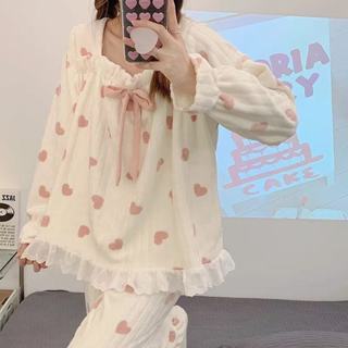 Lam 睡衣 居家服 睡衣套裝女 春秋冬季 珊瑚絨睡衣 加厚加絨睡衣 長袖長褲 法蘭絨睡衣 冬天 可外穿 家居服