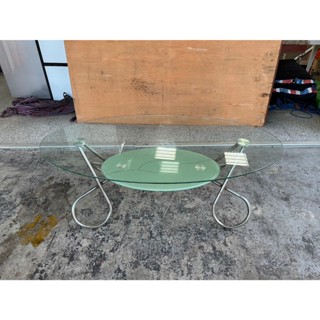 香榭二手傢俱*橢圓形4.2尺 鐵腳玻璃大茶几-茶几桌-客廳桌-沙發桌-泡茶桌-和室桌-矮桌-矮幾-大茶几-簡易茶几-邊桌