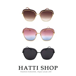 HATTI SHOP 歐美方框墨鏡 光感雙圈幾何金屬太陽眼鏡 復古眼鏡 抗紫外線UV400