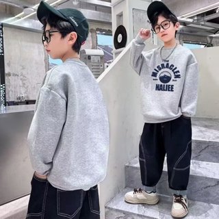 JUSTIN 臺灣現貨 兒童男童圓領衛衣中大童裝帥氣休閒百搭上衣2024秋潮酷長袖套頭衫