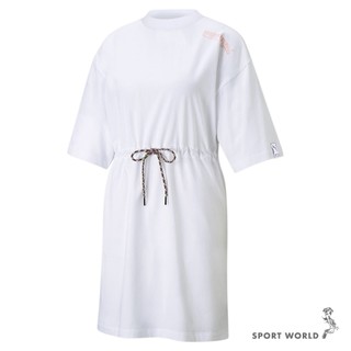 PUMA 女裝 短袖長版上衣 連身裙 修身 純棉 白 歐規【運動世界】59970402