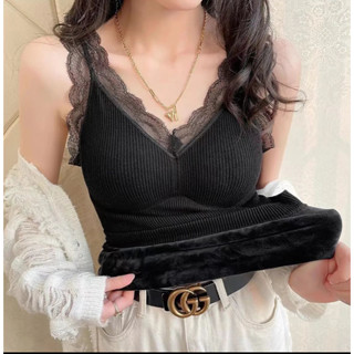 臺灣熱賣🔥 含胸墊 大碼打底保暖背心 內衣 加絨加厚打底衫 吊帶內衣 自帶胸墊蕾絲塑性大碼彈力上衣背心