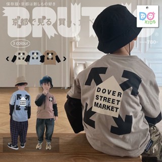 DO Kids童裝 臺灣現貨-日系指向假兩件潮T 男女童裝 春季新品 兒童 中小童 大童 長袖 上衣 透氣 T恤