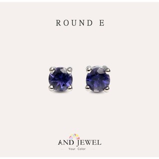 [安珠] 菫青石 藍色 圓形 4mm 耳環 經典系列 Round E 寶石銀飾 AND JEWEL