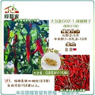 【綠藝家】大包裝G02-1.辣椒種子0.8克(約115顆)(雅緻交3號)(F1，極辣長辣椒雅緻(交3號)