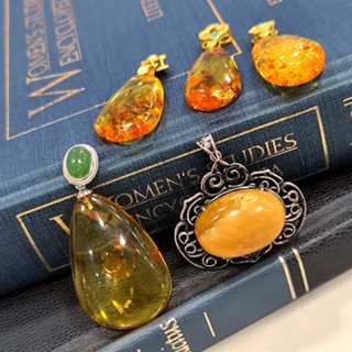 超大顆手工雕刻🇬🇧英國帶回英國Harrods天然Hetian Jade青金石花珀琥珀蜜蠟925純銀吊墜項鍊墜復古風古董