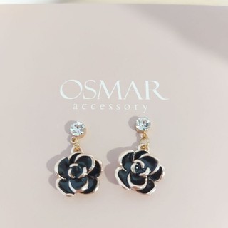 二手 絢彩家OSMAR 典雅鍍金黑玫瑰 無耳洞黏貼式耳環 附貓頭貼紙
