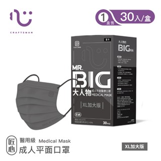 【匠心】可回收-MR.BIG大人物成人平面醫療口罩 墨灰 30入/盒 (適合成人較大臉型)