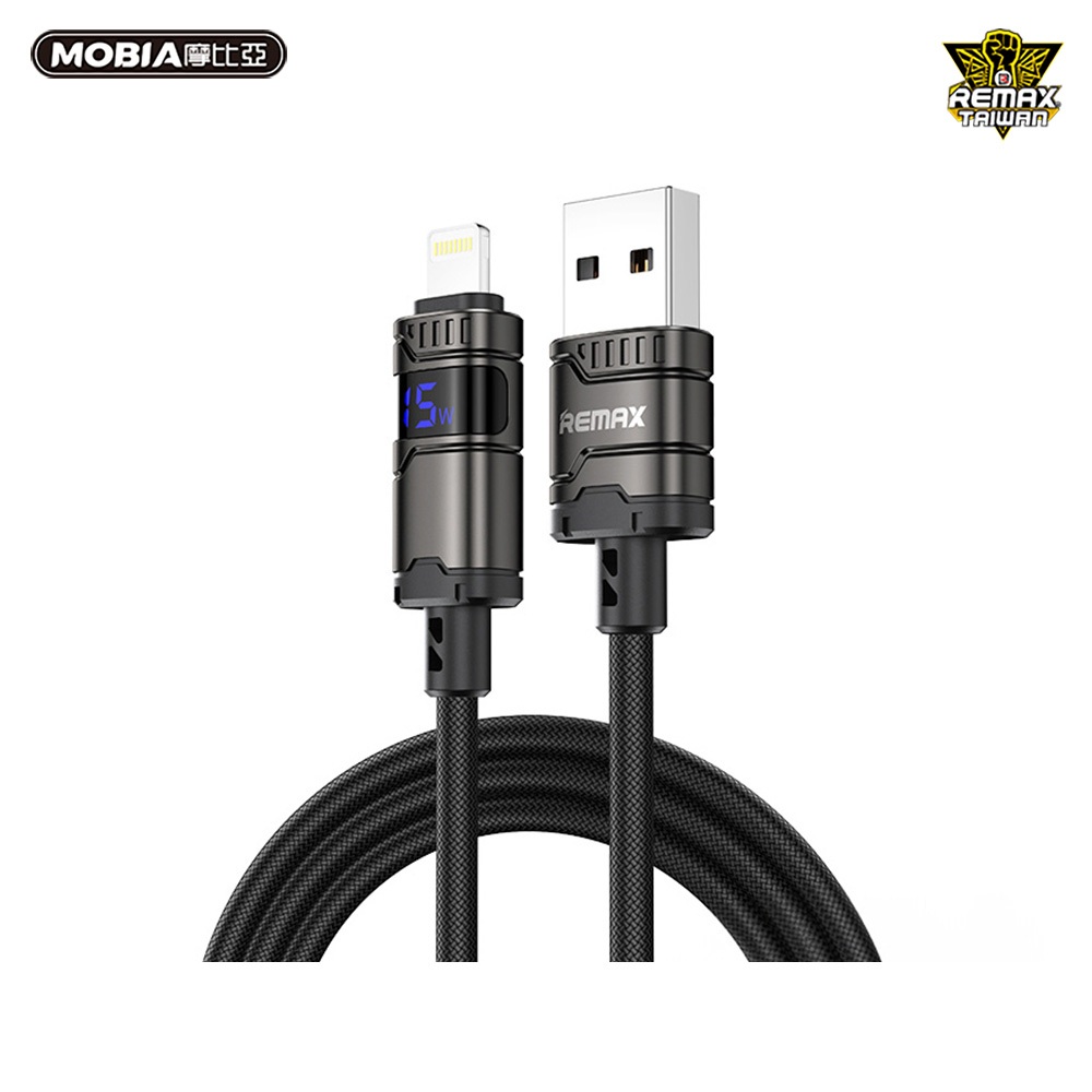 REMAX C01-AL3A 鋅合金橫向螢幕顯數編織數據線1.2M USB - Lightning 3A 正版台灣公司貨