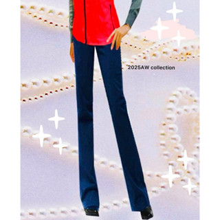 *FASHION STAR*秋冬最好穿臺灣製~保暖內磨毛激瘦瘦大腿超腿長～鑽飾皇冠深藍紫微喇叭褲XS~4XL