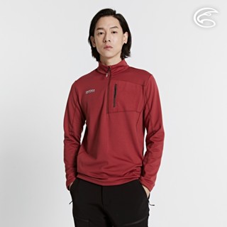 ADISI 男半門襟動態保暖快乾上衣 AL2421085 繡紅 (M-3XL)｜磨毛 鬆餅紋 抗靜電 彈性 吸濕 速乾