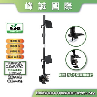 【峰誠MIT免運】≦32吋 鋁合金 上下併排雙螢幕支架 穿桌夾桌 電腦螢幕架 延伸螢幕支架 LCD支架 TC012QEG