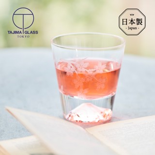 【日本田島硝子】日本製富士山雕花威士忌杯-櫻花豪華款 (原廠正品 江戶硝子 富士山杯 玻璃杯 酒杯)