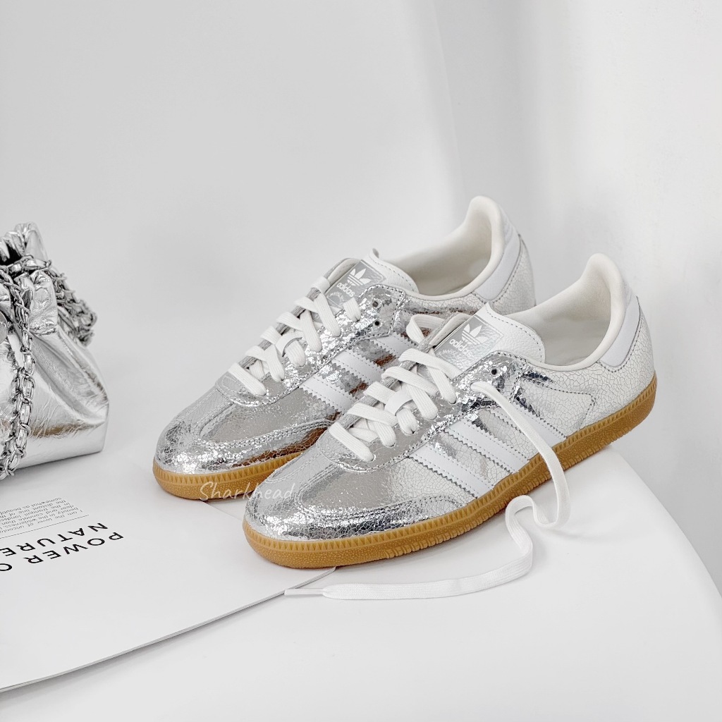 【Sharkhead】現貨 Adidas Samba 鏡面銀 亮銀色 金屬 液態 Y2K 焦糖底 德訓鞋 JR0035