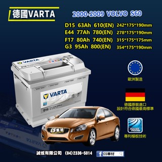 CS車材-VARTA 華達電池 VOLVO S60 第一代 00-09年 D15 E44... 代客安裝 非韓製