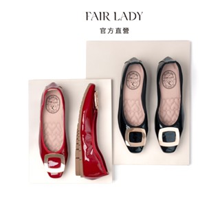 FAIR LADY 我的旅行日記 金屬飾釦軟漆皮平底娃娃鞋 櫻桃色 漆黑色 (502996) 摺疊鞋 娃娃鞋