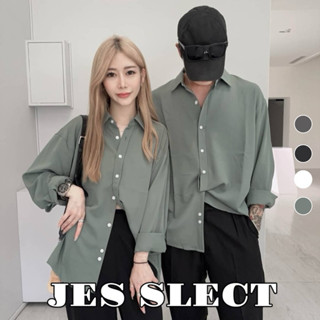 【JES】韓國 素色 素面 滑面 滑感 涼感 抗皺 免燙 親膚 透氣 時尚 百搭 潮流 情侶 長袖襯衫 翻領 長袖 襯衫