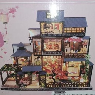 全新 大型 DIY 手作，精緻 縮小 建築模型屋，古典日式庭園別墅 精緻質感. 創意袖珍屋，Led燈，內有防護罩