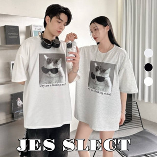 【JES】 韓國 質感 相片 墨鏡 貓咪 小貓 印花 親膚 透氣 潮流 百搭 情侶 寬鬆 短袖 上衣 短T