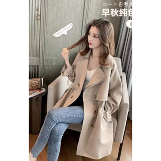 近新 L號 雙排扣 風衣 女中長款 春秋 新款 學生 韓版 百搭 寬鬆 西裝領 休閒薄款 外套