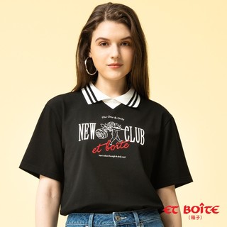 BLUE WAY ET BOiTE 箱子 - 女款 美式復古天使印花短袖POLO衫(黑)