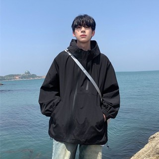 韓國男裝 衝鋒衣 防水防風 騎行外套 多巴胺穿搭 秋季外套 潮流 港風夾剋 寬鬆外套 風衣外套 連帽外套 外套男 穿搭男